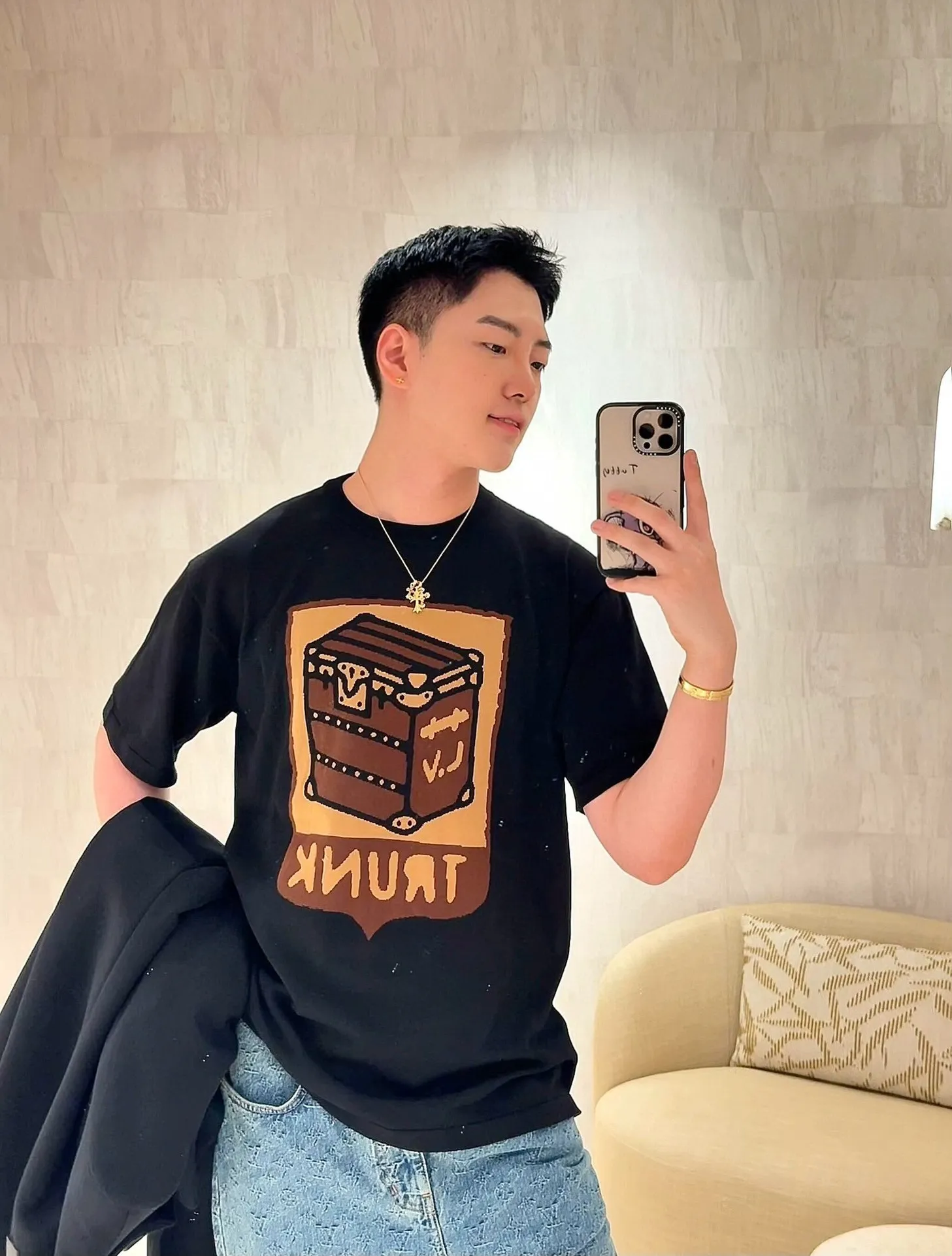Louis Vuitton/Louis Vuitton 24ss Fei Dong treasure chest jacquard knitted short sleeves